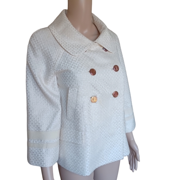 Lilly Pulitzer Jackets & Blazers - Lilly Pulitzer Womens White Pea Coat Double Breasted Jacket Logo Buttons Size 2